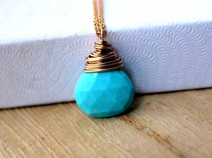 Sleeping Beauty Turquoise Necklace, Gold Filled Gemstone Necklace, Gemstone Solitaire Pendant