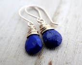 Lapis Lazuli Gold Earrings, 14K Gold Fill, Cobalt Blue Gemstone, Handmade Earrings