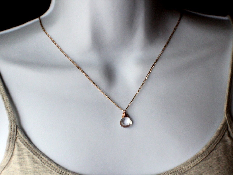Crystal Quartz Necklace, 14K Rose Gold Fill, AAA Rock Crystal, April Birthstone Substitute - The Vow