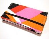 Smart Phone Wallet Or Cell Case in Red, Pink, Orange, and Black Color Block Fabric