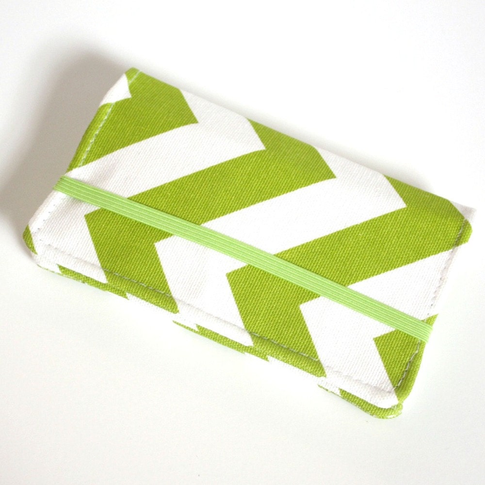 Cell Phone Wallet - Chevron Print - Chartreuse Green and White - Smart Phone Wallet