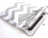 Gray Chevron iPad Case or Sleeve with Kisslock Frame - iPad Case or Clutch - Notebook Clutch - Gray Chevron Laminated Canvas