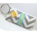 Gray Chevron Clutch with Silve Bangle and Turquoise and Yellow Trim- Chevron Ruffle Wristlet