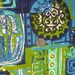Vintage1960s Mock Turtle Print Peter Max Look Blues and Greens Moddish Great for Handbags