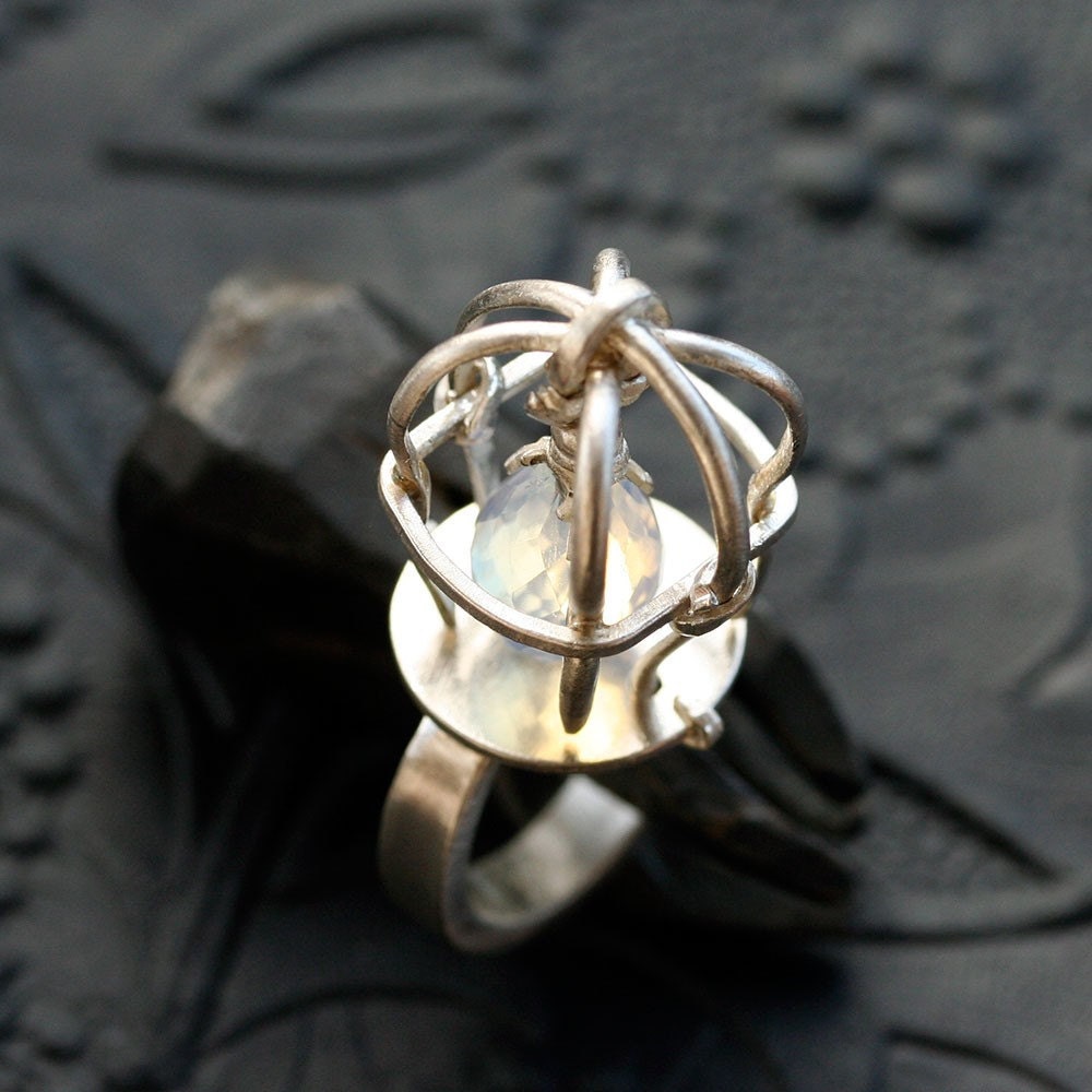 Ethereal Opal Cage ring sterling silver