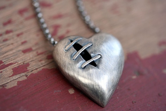 Sutured Heart necklace silver alloy sterling silver chain