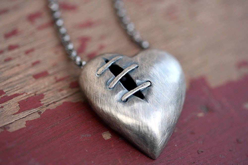 Sutured Heart necklace silver alloy sterling silver chain