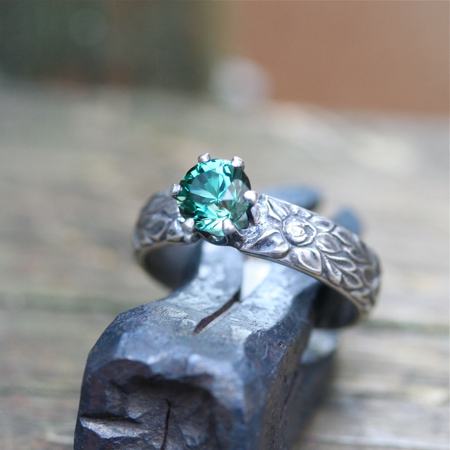 Enchanted forest ring sterling silver and topaz