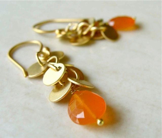Lantana Earrings with Carnelian Drops and Matte Gold Cascading Circles Modern Summer Fashion