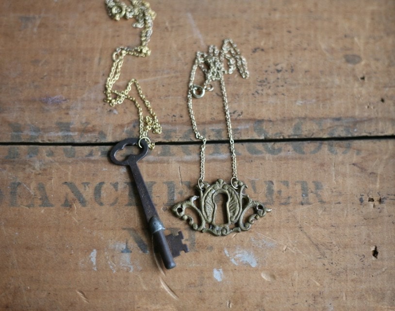 antique key and plate bff necklaces