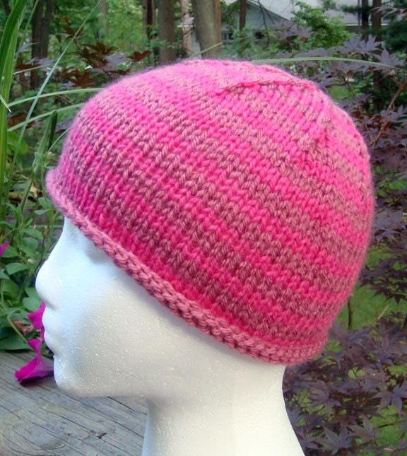 chemo or alopecia cap hand knit pink stripes by jmillenLovesToKnit