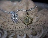 Cuff PARIS PASSPORT antique lace French cuff,fabric bracelet,brass,rhinestone,shabby chic,fleur de lis