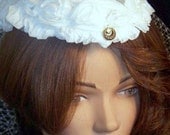 Bridal Headpiece, Hat, NATALIA Hat, Roses, Lace, Russian Veil, Rhinestone Button, Tamilyn, Hair Comb