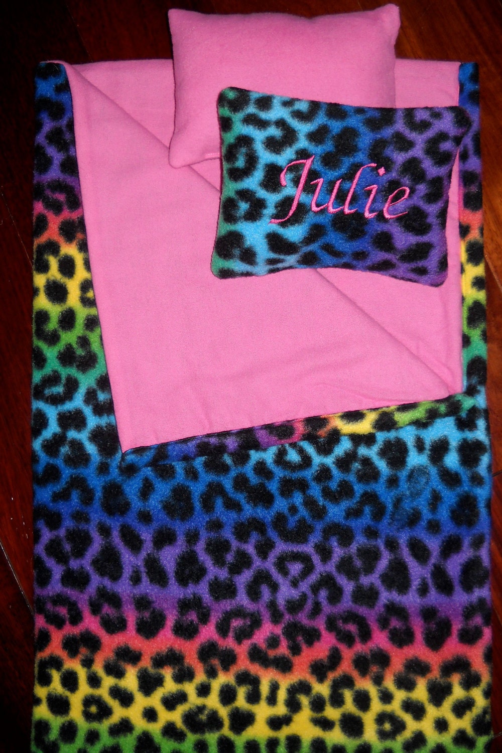 SALE Rainbow Cheetah Sleeping Bag by Dollbeddingboutique on Etsy