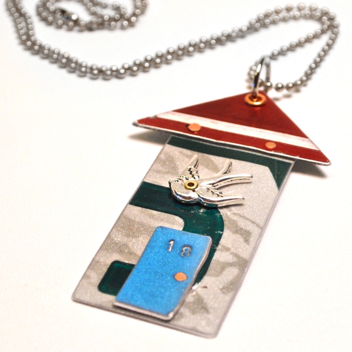 Little House Necklace from Recycled License Plates