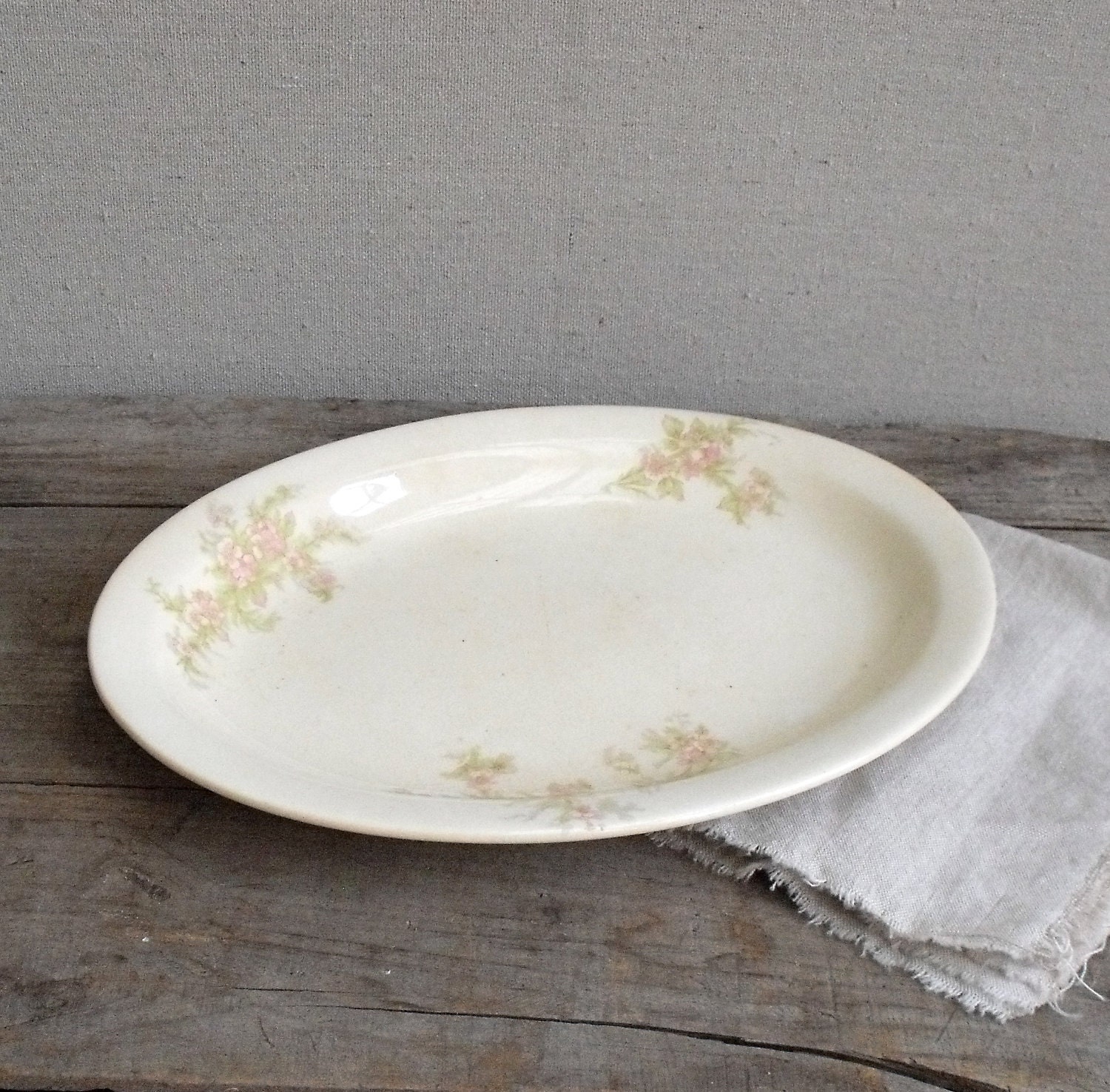 Antique Platter  :  Vintage WS George Soft Pink Floral Derwood Pattern Plate