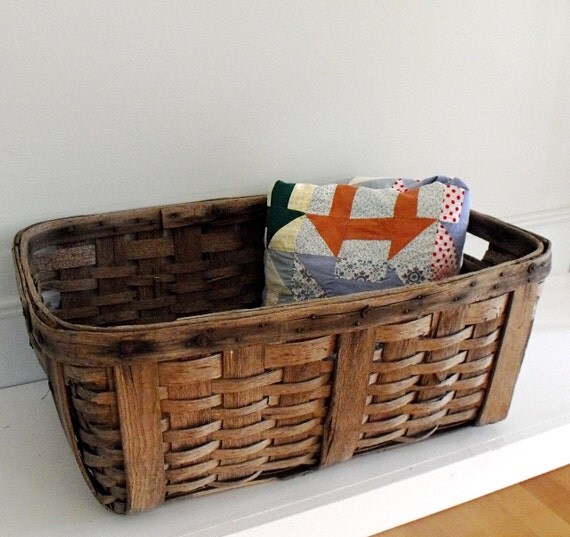 Antique Large Splint Woven Laundry Basket by solsticehome on Etsy