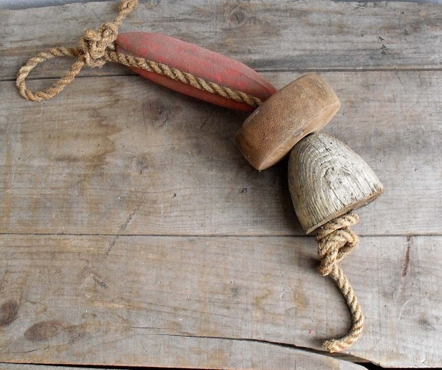 Vintage Bouys on Weathered Rope : Nautical Coastal Home
