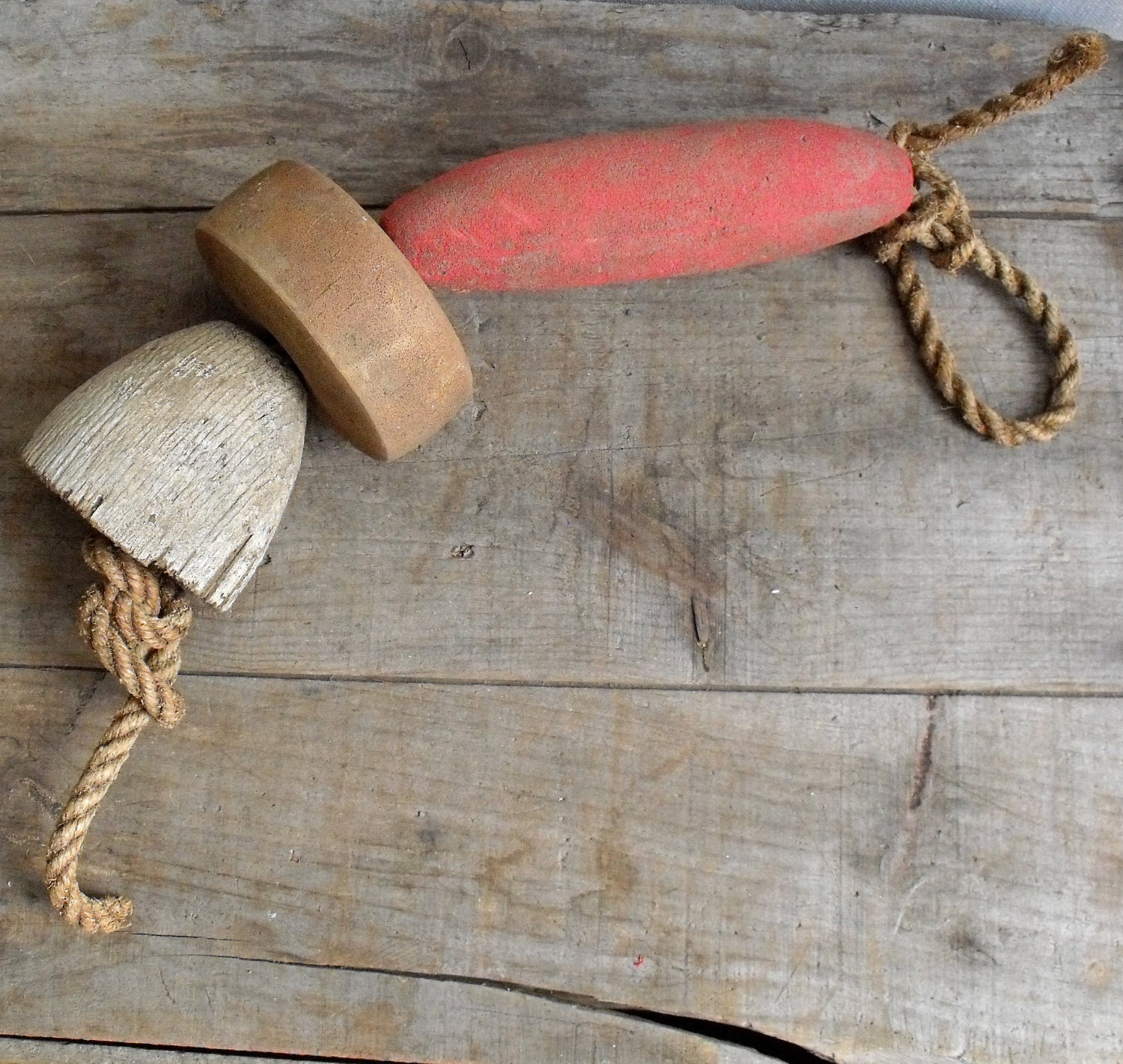 Vintage Bouys on Weathered Rope : Nautical Coastal Home