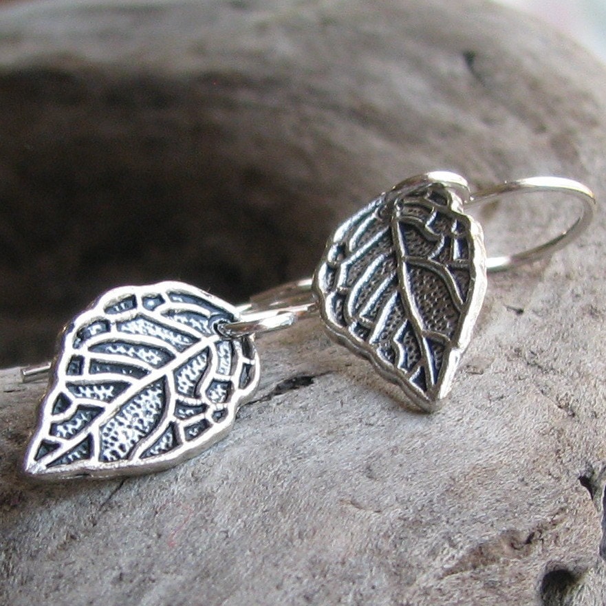 Simple silver leaf earrings - AdroitJewelers