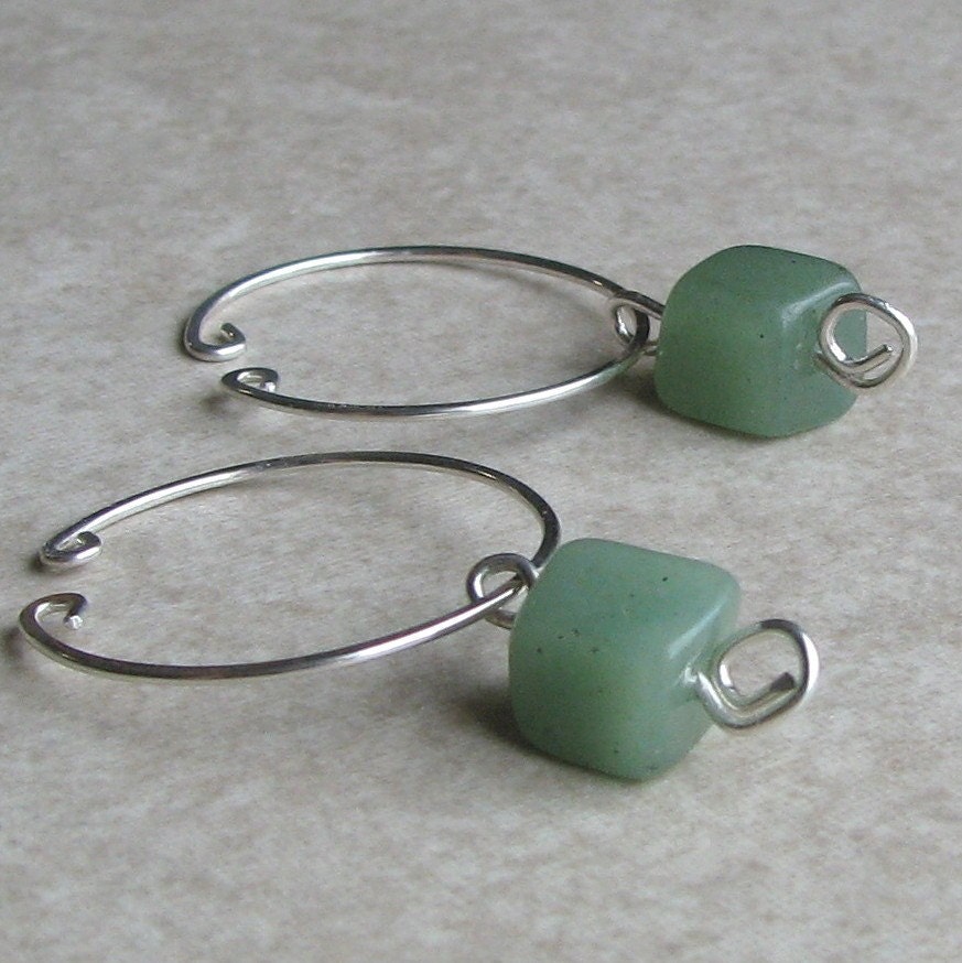 Green aventurine non-pierced slip on hoop earrings