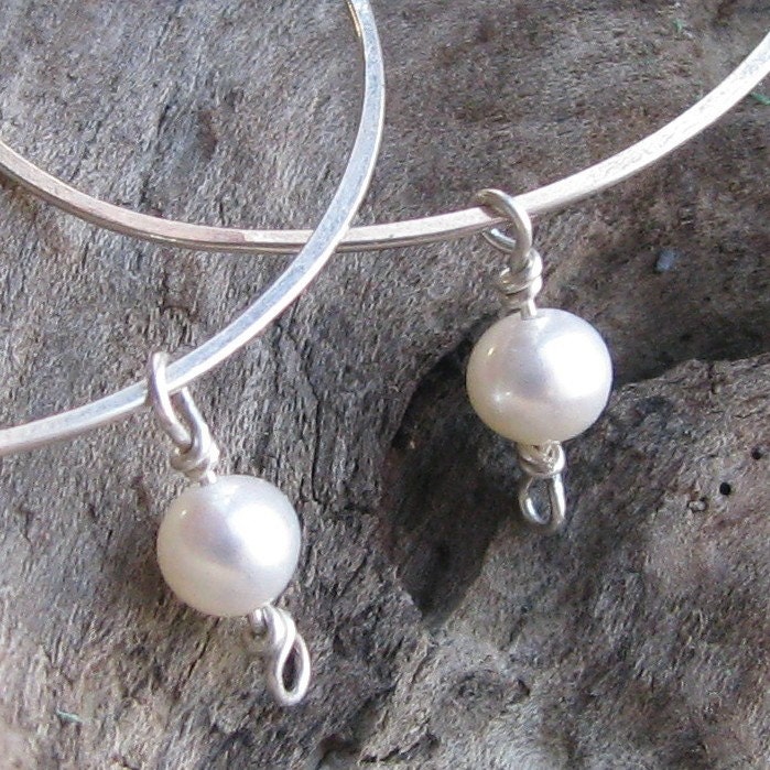 Freshwater pearl sterling silver non-pierced slip on hoop earrings