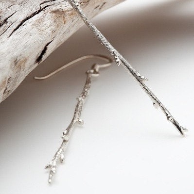 Silver earrings - Elvish budding tree branch - RedSofa jewelry