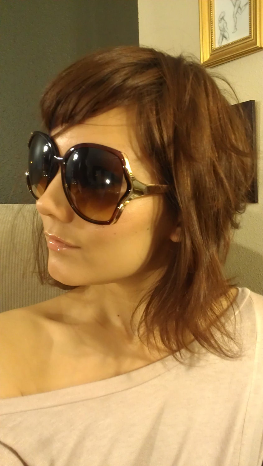 ASHLEY SUNGLASSES Vintage Amber Brown Tortoise black purple grey smoke ombre 1960 70's style Retro Oversized with any headband order
