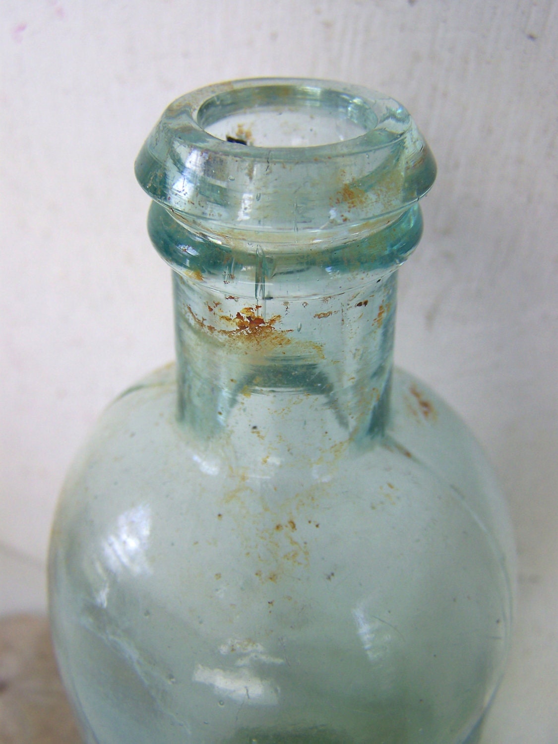 Shabby Beach Cottage Vase OLD Aqua Bottle Garden Home Decor Apothecary Bottle