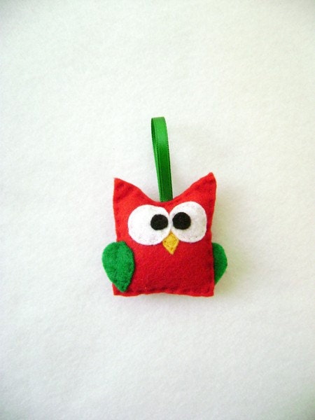 Felt Christmas Ornament - Nancy the Red Baby Owl
