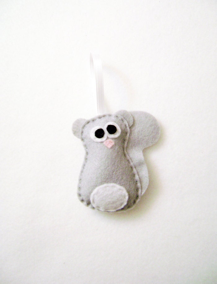 Felt Holiday Ornament - Leopold the Baby Gray Squirrel