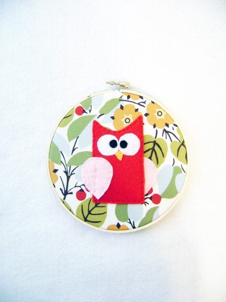 Fabric Wall Art - Embroidery Hoop - Bess the Red Owl