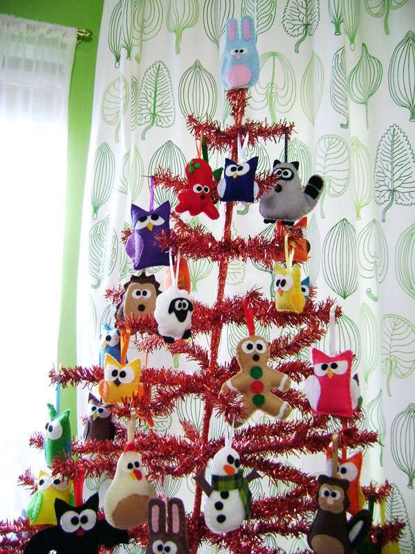 Felt Halloween Ornaments - Spooky Set - Candy Corn Bat Owl Ghost