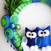 Yarn and Felt Wreath - Peacock Christmas - Owl Blue Green