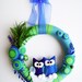 Yarn and Felt Wreath - Peacock Christmas - Owl Blue Green