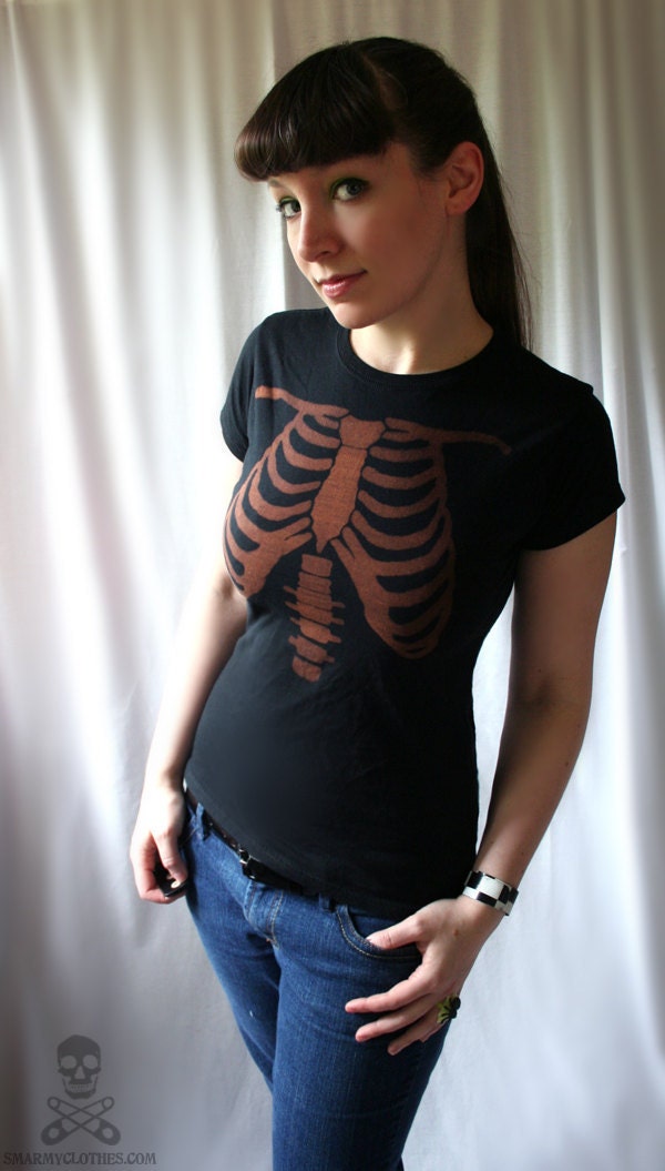 bleached ribcage skeleton tee shirt top - smarmyclothes - diy Halloween costume