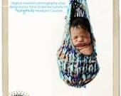 Hanging Sling Hammock Cocoon Newborn Photo Prop Boy or Girl Infant Upsy Daisy in Neutral Boho Blues