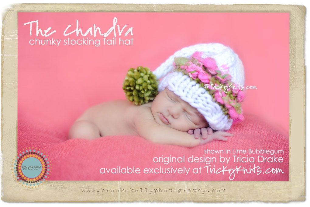 Newborn Hat, Baby Girl Hat Photo Prop in Pretty Spring Green and Bubblegum Pink, Sweet Baby Girls Hand Knitted Elf Hat