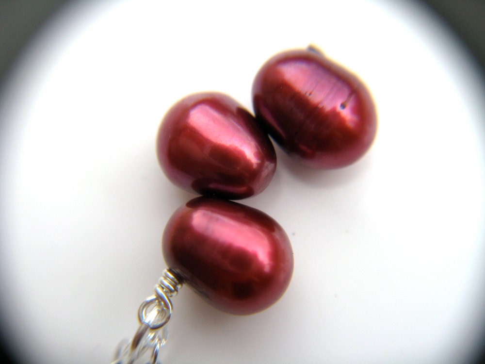 Pink Pearl Necklace . Pearl Drop Necklace . Sterling Silver Chain Necklace . Bridesmaid Jewerly - Currant Collection