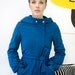 The Blue Hooded Coat - Zipper Closure  w/Pleated Blouson Sleeves - Sizes XS to L