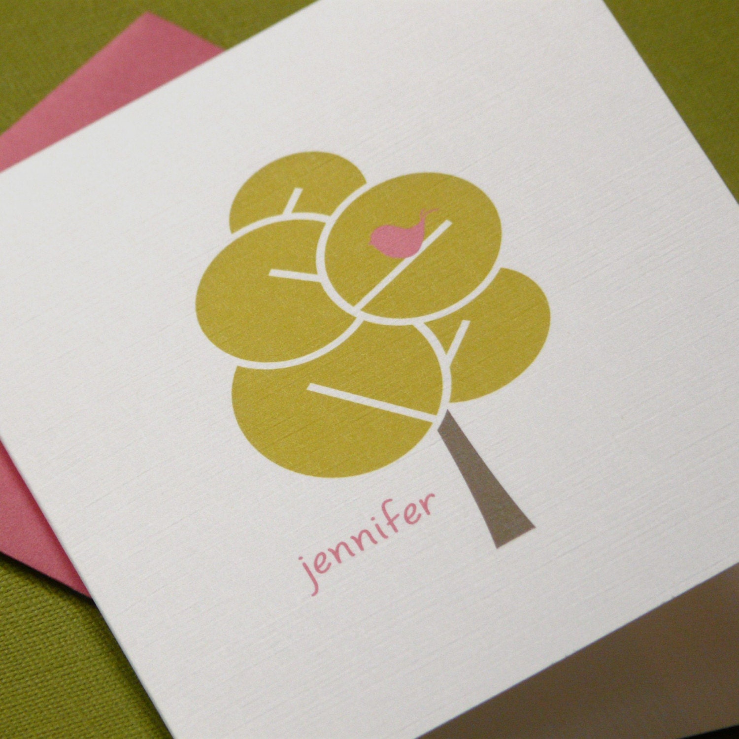 Personalized Stationery - set of 8 folded note cards stationary - bird in a tree