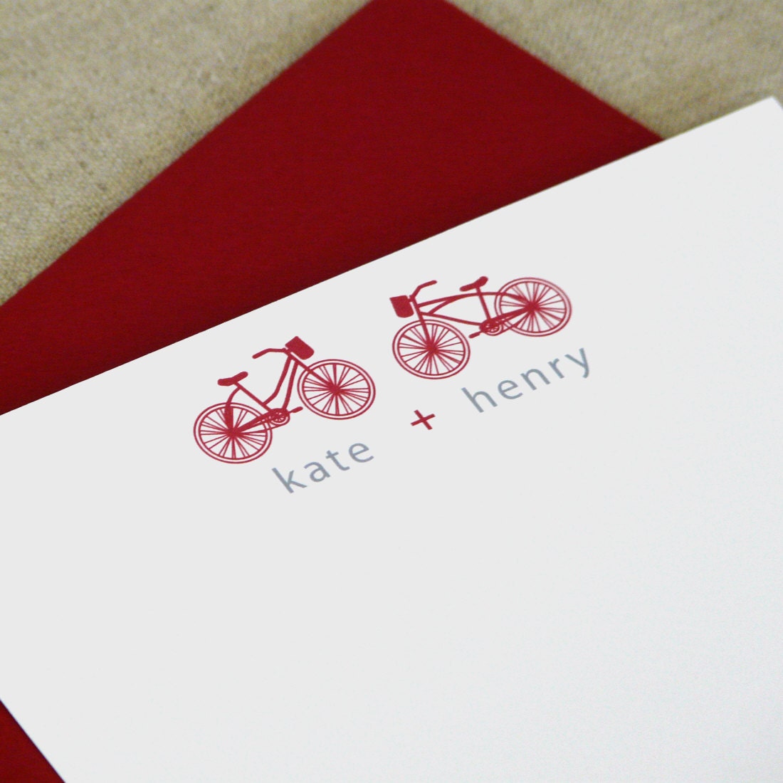 personalized couple stationery - set of 10 flat notes stationary - bicycle together