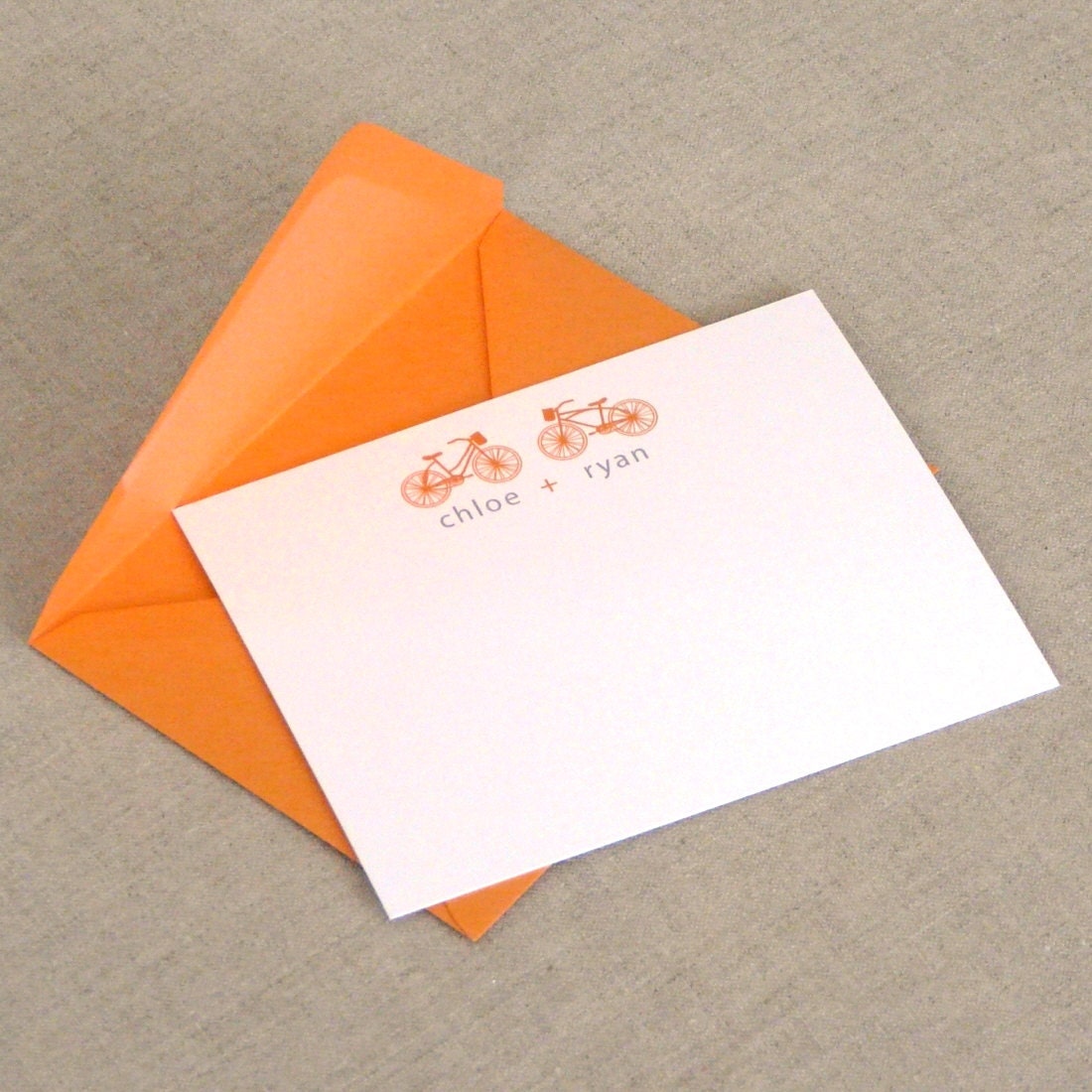 personalized couple stationery - set of 10 flat notes stationary - bicycle together