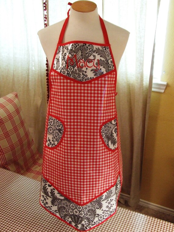 Women's Personalized Oilcloth Apron Black Toile by chalkydoodles
