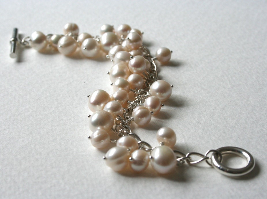 Freshwater Pearl Sterling Silver Chunky Charm Bracelet