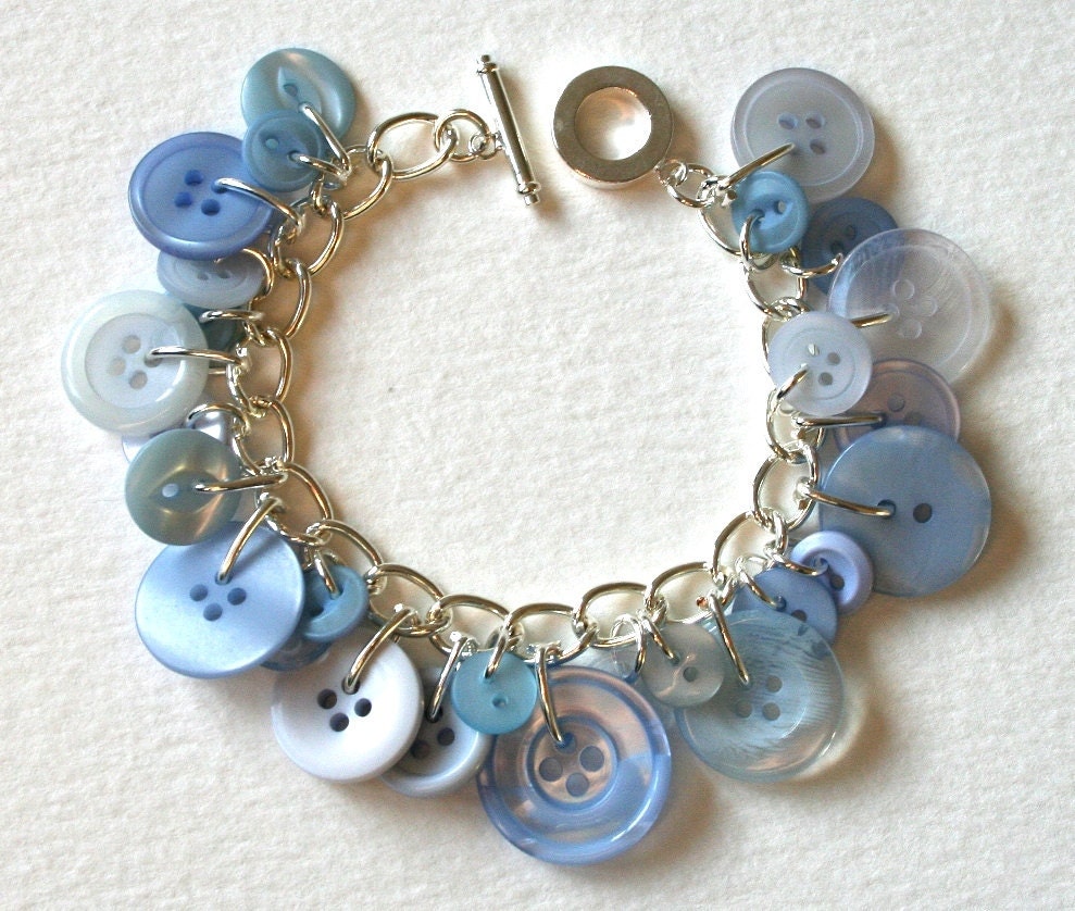 Pale Blue Mix Button Bracelet