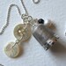 Vintage Thimble and Antique Button and Crystal Sterling Silver Necklace