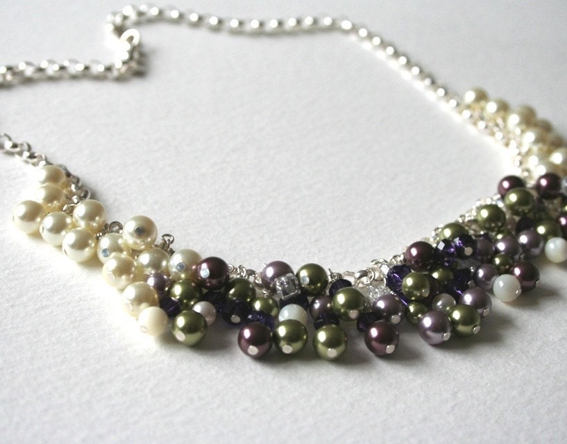 Sister Suffragette Sterling Silver Necklace Purple Green and White Crystal and Pearl Pankhurst Dignity Purity Hope