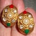 Earrings Post Crystal Pearl Red and Green enamel Gold tone Ladies Vintage