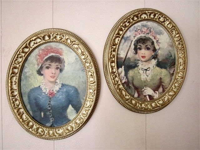 Pair Vintage Prints pretty ladies